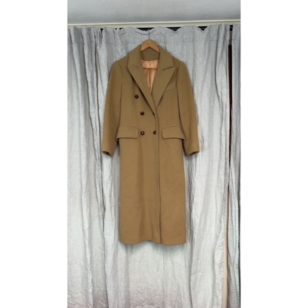 Vintage Camel Wool Coat Long Overcoat Minimalist Classic Tan Loresdale Women's